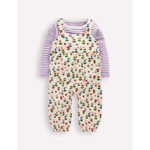 Jersey Dungaree Set-Multi Sunflower Garden