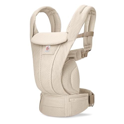 Ergobaby Omni Deluxe Baby Carrier for Newborn to Toddlers 0-48 Months (7-45 lbs) - 4-Position Breathable Mesh Baby Carrier with Ergonomic Support, Storage Pockets, and Sun Hood - Natural Beige