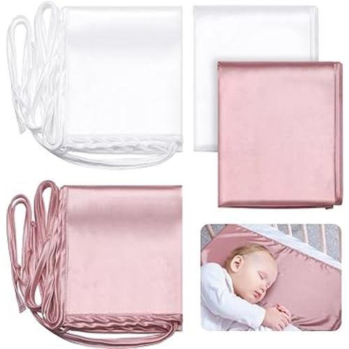 Hosuly 2 Pcs Satin Bassinet Sheet Baby Hair Soft Silk Feeling Sheet Baby Bassinet for Rectangle Cradle Pad Mattress Boys Girls Newborn Infant(Pink, White)