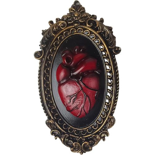 KISWIAR Vintage Wall Sculpture, Oval Aesthetic Room Décor, Gothic Art Wall Decorations with Resin 3D Anatomical Heart Design Hallway Decor (Red)