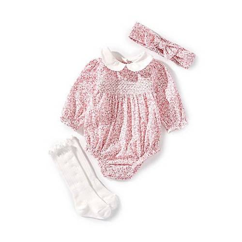 Little Me Baby Girls Floral Woven Bubble Outfit & Matching Pink Floral Headband & Coordinating Socks Set | Dillard's