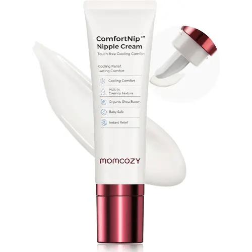 Momcozy ComfortNip™ Cooling Comfort & Touch Free Nipple Cream, Nipple Cream for Breastfeeding, Instant Relief, Plant-Based Formula, Newborn Essentials with Cooling Ceramic Applicator, 1.76oz