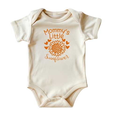 Mommy's Little Sunflower Baby Bodysuit • Cute Baby Onesies® • Natural Color Baby Clothing • Sunflower Baby Clothes • Printed in USA