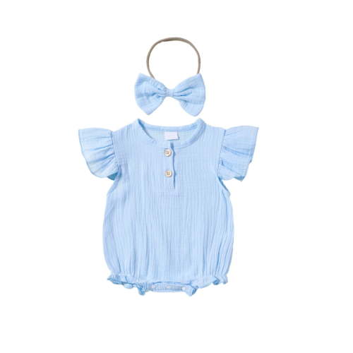 Chbgutlmr Newborn Baby Girl Bubble Sleeve Bodysuits Button down Rompers with Headband 1 Piece Summer Outfit
