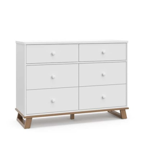 Modern 6-Drawer White with Vintage Driftwood Dresser (34.7 in. H x 47 in. W x 17.2 in. D)