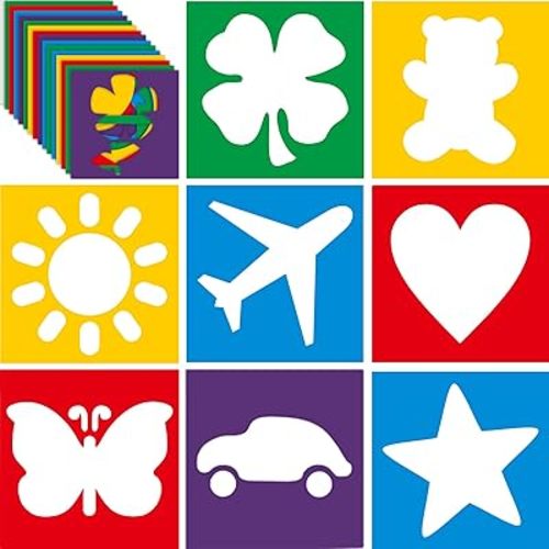 Epakh 24 Pcs Stencils for Kids 8 Inches Drawing Painting Chalk Template First Day of School Large Reusable Washable Sidewalk Geometric Primary Shape Stencils for Kids Toddlers Preschooler Outside