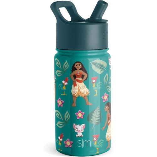 Simple Modern Disney Moana Kids Water Bottle with Straw Lid | Reusable Insulated Stainless Steel Cup for Girls, School | Summit Collection | 14oz, Moanas Village