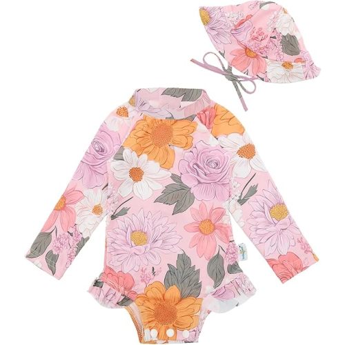 babygoal Baby Girls Long Sleeve One Piece Rash Guard Swimsuit with Zipper, UPF 50+ Sun Protection