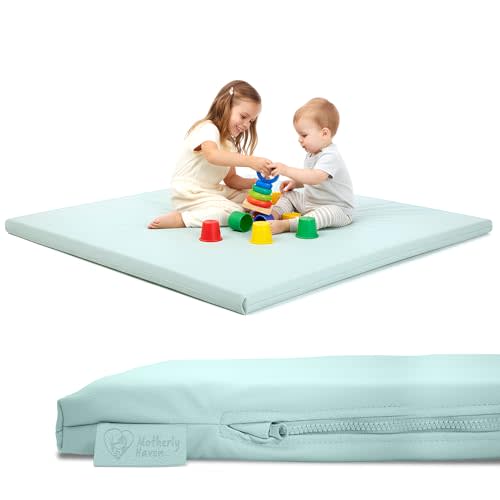 Motherly Haven Play Mat Cover Only – Fits 50x50x1 Rollable Foam Floor Mat for Babies – Waterproof, Easy to Clean Replacement Cover for Tummy Time & Crawling – Green