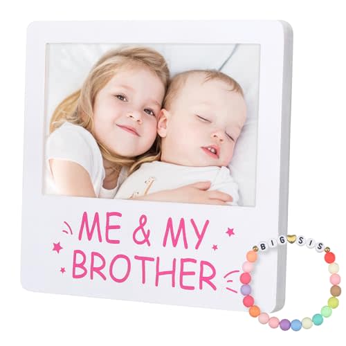 RattanView 2 Pcs Big Sister Gifts for Girls Big Sister Picture Frame Big Sisters Bracelet Gifts for Little Girls Gift Nursery Room Decor(Brother)