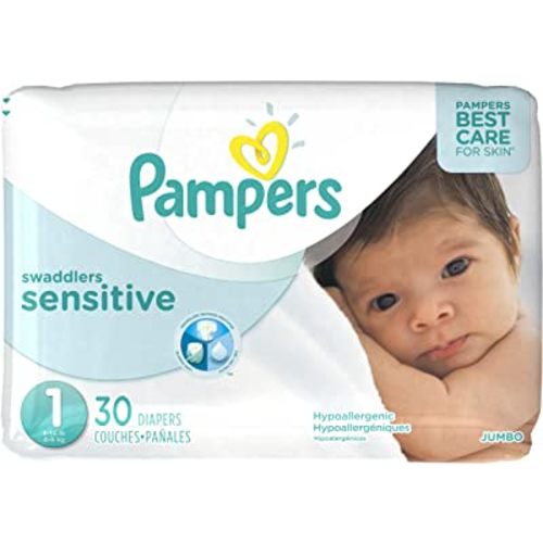 Pampers Swaddlers Sensitive Newborn Disposable Diapers Size 1, 30 Count