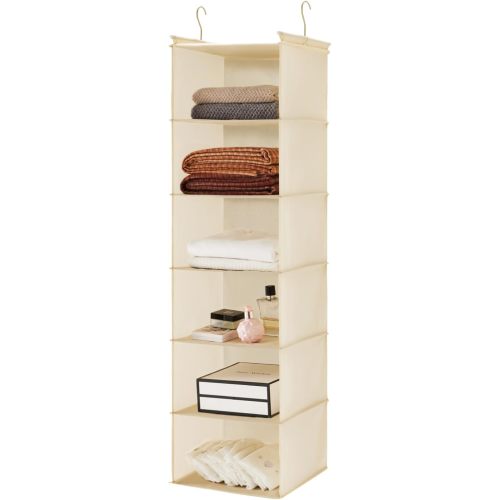 MAX Houser 6 Tier Shelf Hanging Closet Organizer, Cloth Hanging Shelf with 2 Sturdy Hooks for Storage, Foldable (Beige)