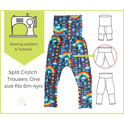 Split Crotch Trousers Sewing Pattern, Potty Training Pants (PDF Pattern)