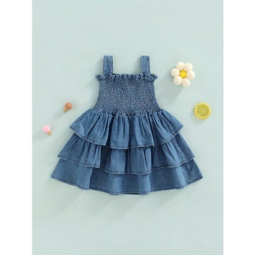 9-12mth Baby Kids Girls Slip Dress, Sleeveless 3-layer Pleated Solid Summer Dress for Casual Daily