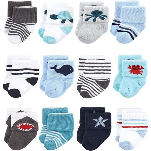 Hudson Baby baby girls Cotton Rich Newborn and Terry Socks, Sea Creatures 12-pack, 0-6 Months US