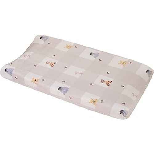 Disney Winnie The Pooh Hugs and Honeycombs Grey and White Plaid with Piglet, Tigger and Eeyore Contoured Changing Pad Cover