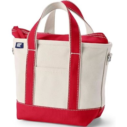 Lands' End Zip Top Long Handle Canvas Tote Bag