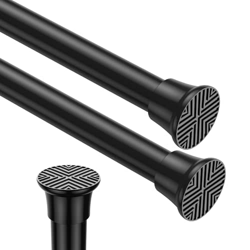 2pack Spring Tension Curtain Rods 18-36 Inch Adjustable Black Tension Rod | Spring Curtain Rod Extendable Short Curtain Rod Spring Loaded Curtain Rods Tension Rod for Closet, Curtains, Kitchen