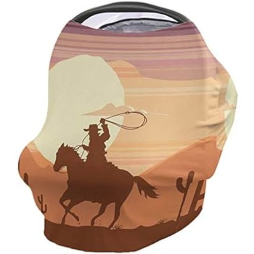 West Cowboy Nursing Covers for Breastfeeding Baby Stroller and Car Seat Combo American Country Style Cactus Desert Carseat Canopy Baby Cart High Chair Infinity Scarf