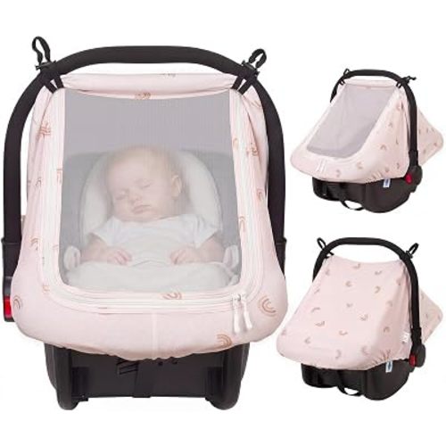 Car Seat Cover Baby Breathable Infant Car Seat Canopy with Mesh Window Baby Car Seat Cover Universal Fit Carseat Cover for Boys Girls