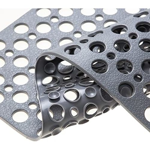 Nonslip Bath Tub Shower Mat with Suction Cups, Extra Soft TPE Bath Mat for Kids, Bathtub Bathroom Mats, Machine Washable, Smooth/Non-Textured Tubs Only, 30L x 17W Inch (Light Gray)