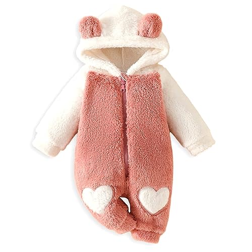 AMAWMW Newborn Baby Girl Winter Outfit Hooded Jumpsuit Infant One Piece Romper Baby Warm Snowsuit Clothes Gifts Set