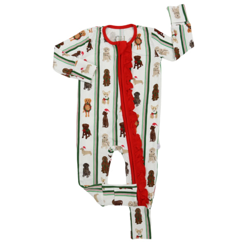Girls Santa Pups Ruffle Zipper Romper – Hamner Hill