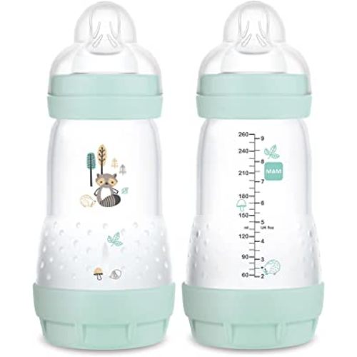 MAM Easy Start Matte Anti-Colic Baby Bottles, Medium Flow Nipples, Baby Boy, 9 oz (2 Count)