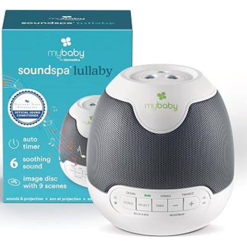 MyBaby Lullaby Sound Machine & Projector – Baby Sleep Machine Plays 6 Sounds & Lullabies, Projects Soothing Images - Auto-Off Timer, Adjustable Volume, Great for Baby Registry and Baby Shower Gifts