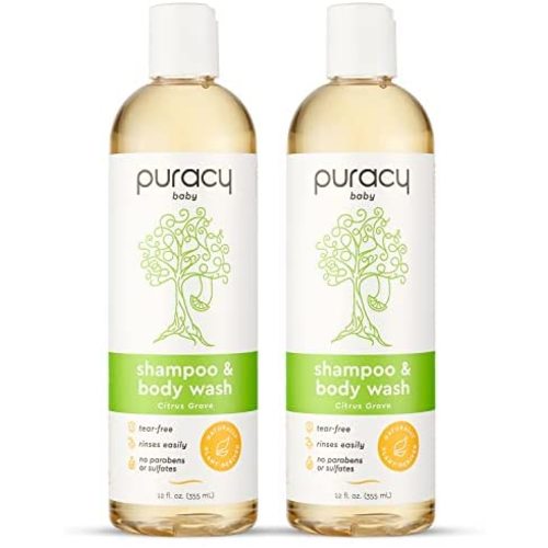 Puracy Shampoo & Body Wash for Children - Perfect Skin, Pure Ingredients - with 12 Fruit & Vegetable Extracts for Silky Smooth Skin, Gentle Citrus Grove Aromas, 98.8% from Mother Nature, 12 Oz (2-Pk)