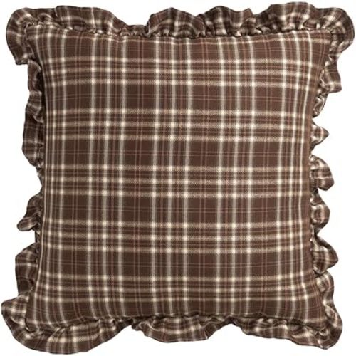 vctops Farmhouse Plaid Ruffle Throw Pillow Cover (Brown,16"x16")