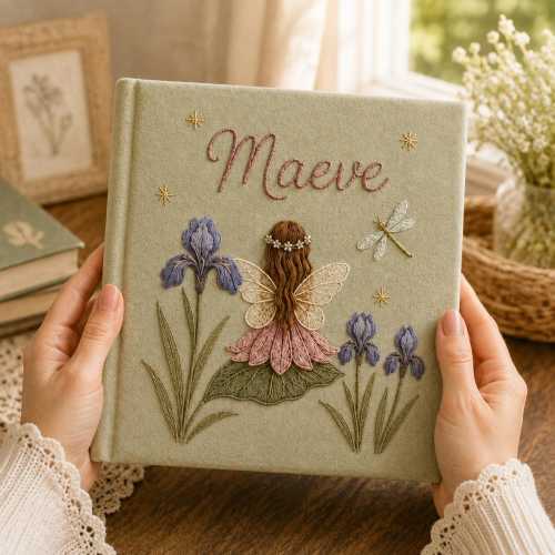 Personalized Baby Photo Album, Custom Embroidered Baby Memory Book, Fairy Floral Keepsake, Baby Shower Gift, First Year Album