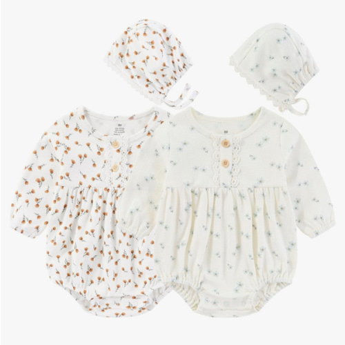Baby Girl Clothes Cotton Bubble Romper Floral Bodysuits Infant Outfit Set