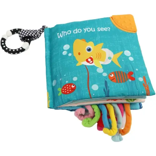 Cloth Crinkle Books for Babies Toddler – Touch and Feel Soft Baby Books, Interactive Early Learning Toys for Infants 0-6-12-18 Months Gift, Teething Toy with Teether, Fish, Octopus, Shark