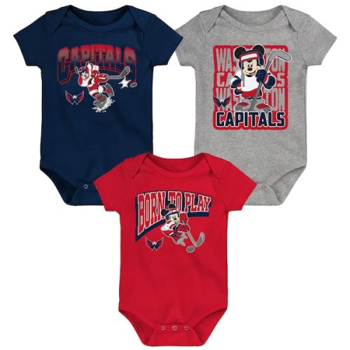 Washington Capitals Infant Disney 3-Piece Bodysuit Set - Red/Navy/Heather Gray