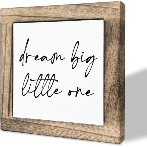 Inspirational Wood Sign, Box Wood Plaques Desk Décor, Girls or Boys Room Decor, Nursery Wood Decorations, Farmhouse Style Home Decor, Wooden Plaque Gift Tabletop, Dream Big Little One Sign