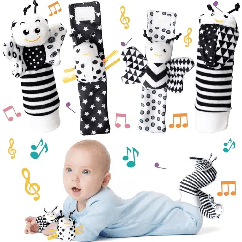 Infant Toys 0-6 Months, Newborn Baby Toys Rattle Socks | 4PCS Wrist Rattles Foot Finders Sock Set - Newborn/Babies Essentials Must Haves for 0-6-12 Months Gifts…