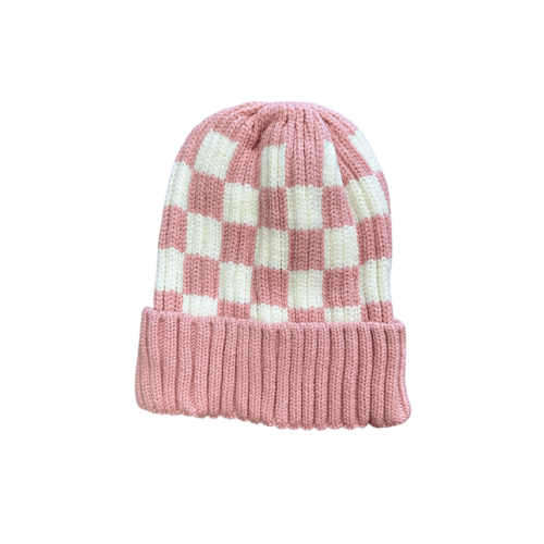 Pink Knit Checkered Beanie | Born Unconventional