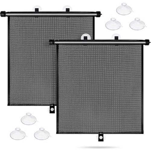 Car Window Shades for Baby-2 Pack Retractable Side Window Car Sun Shade Blocks UV Rays & Heat for Sun Protection Roller Sunshade Visor Window Shade for Kids,Passengers,Pets (20''x22'')