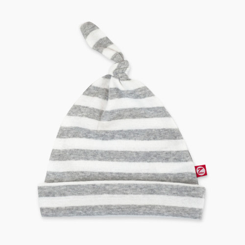 Zutano Organic Cotton Rib Knot Hat - Gray Heather/White Stripe, One Size