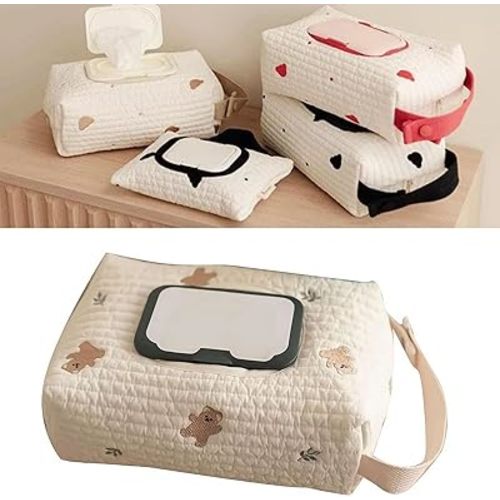 Wipes Container,Baby Wipes Dispenser,Portable Refillable Wipe Holder Wipe Dispenser Bag Reusable Travel Wet Wipe Pouch,Dustproof Toilet Tissue Paper Box for Home Office Desk (Leaf Bear)