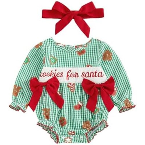Baby Girls Clothes Comfy Plaid Gingerbread Man Long Sleeve Bodysuit Newborn Girl Christmas Outfit