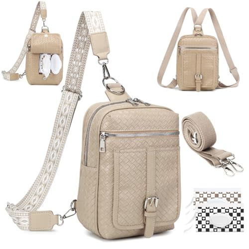 Sling Bag Crossbody Backpack - 2 in 1 Leather Cross Body Bag Fanny Pack with 2 Removable Straps
