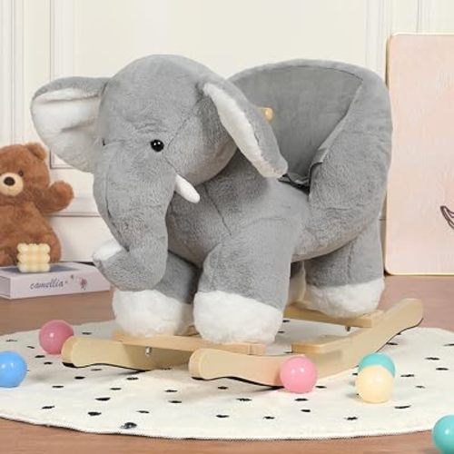 Elephant Rocking Horse with Sound and Music for Ages 12-36 Months, Grey