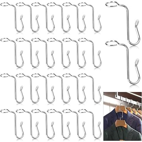 50 Pieces Hanger Connector Hooks Metal Hanger Extender Hooks Stable Clothes Connector for Different Clothes Hangers, 8.7 mm/0.34 Inch Hole Diameter, Silver