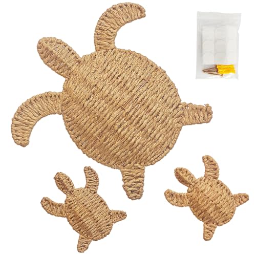 JunSenx Hand Woven Turtle Wall Decoration - Set of 3 (1 Large, 2 Small) ​，bathroom coastal room wall decor beach theme