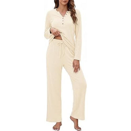OUGES 100% Cotton Womens Maternity Nursing Pajamas Sets 2 Piece Pregnancy Delivery Postpartum Lounge Pjs with Pockets