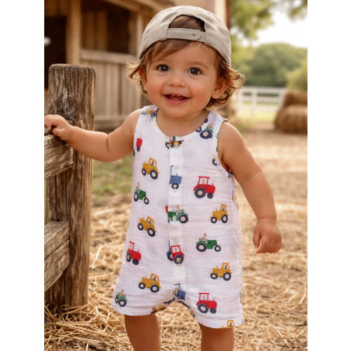 Sleeveless Shortie Romper, Tractor Friends