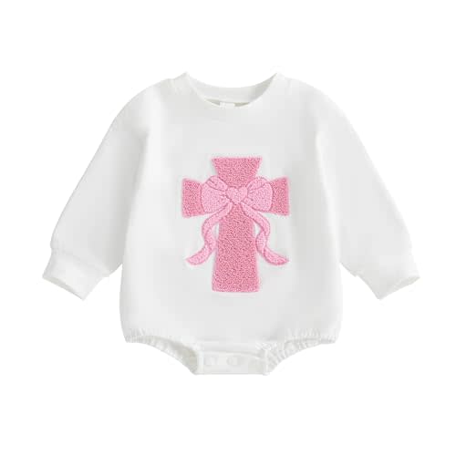 Newborn Baby Girl Clothes Cross Bow Embroidery Bubble Romper Pullover Sweatshirt Fall Winter Outfits 0-18M