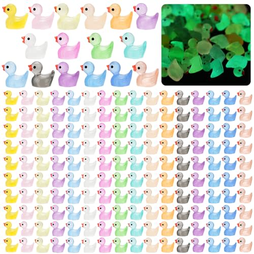 CRTWDMAN 240Pcs Luminous Mini Resin Ducks,Tiny Duck Glow in The Dark,Little Ducks,Small Ducks to Hide,Miniature Figures for Party Favor